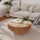 31.5'' Round Coffee Table with Storage Solid Wood Veneered Modern Coffee Table Accent Tea Table for Living Room, Bedroom, Apartment or Office, Natural Wood