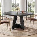 47 Inch Round Dining Table Black With Wooden Pedestal Base