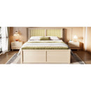 Queen Size Wood Storage Platform Bed with 4 Drawers, Rattan Headboard, Nature