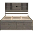 King Size Platform Bed with Storage Headboard and 8 Drawers, Gray