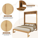 Full Size Solid Wood With Rattan Murphy Bed Cabinet Space-Saving Bed with 1 Side Cabinet Storage Shelf, Perfect for Guest Room, for Bed Room, Guest Room, Home Office, Natural