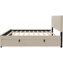Full Size Velvet Upholstered Platform Bed with Twin Size Trundle, Beige