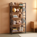 5 Tier Folding Bookshelf No Assembly Rustic Brown Storage