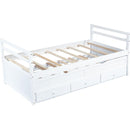 Twin Size Bed with Headboard, Footboard, Trundle and Three Storage Drawers, Twin Size Pine Wood Bed with Headboard, Footboard,White