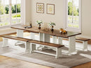 47 Inch Dining Table Set For 4 With 2 Benches Farmhouse White And Rustic Brown