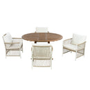 TOPMAX Modern 5-Piece Patio Extendable Wooden Dining Table Set, 12inch Butterfly Leaf Foldable Round Kitchen Table Set with 4 Rattan Arm Chairs for Backyard,Balcony, Garden, Poolside, Natural