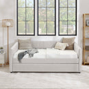 Full Size Daybed with Trundle Upholstered Sofa Bed, with Vertical Stripes, Linen Fabric, Beige (82.5'x58'x30')