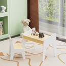 Kids Table Set with One Chair, Wooden Children Study Table, 2-8  Age Kids Funiture , White+Natural
