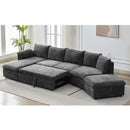 146.9" L-shaped Sofa Sectional Sofa Couch Pull-out Sofa Bed with a Movable Storage Ottoman, a Storage Chaise Lounge and Two USB Ports for Living Room, Grey