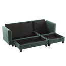 Upholstered Sectional Sofa with Movable Ottoman and Storage in Green Chenille, 83 Inch