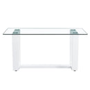 Glass Dining Table Large Modern Minimalist Rectangular for 6-8 with 0.4' Tempered Glass Tabletop and white MDF Trapezoid Bracket,For Kitchen Dining Living Meeting Room Banquet Hall F-1550