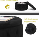 Twenty EightInch Velvety Round Storage Ottoman Black Tufted