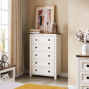 Antique White Rustic 5 Drawer Dresser For Bedroom Storage