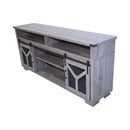 65.3' TV Stand with LED light strips and Iron mesh barn door Y decorative strip country grey farmhouse style