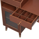 Modern Makeup Vanity Desk with Drawers, Cabinet & Charging Port, Space-saving Dressing Table Set with Stool for Small Places, Walnut