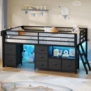 Twin Loft Bed With LED Lights And Storage Drawers Included