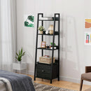 5 Tier Ladder Shelf With Drawer Narrow Black Oak Finish