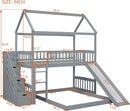 Gray Twin Loft Bunk Bed With Slide And Stairs Storage