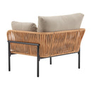 Beige and Light Wood-Tone Rope Iron Lounge Chair with Cushions for Natural and Modern Spaces