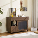 Furniture Style Multi-use Cat Litter Box House with Storage Walnut Particle Board MDF