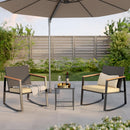 3 Piece Rocking Patio Bistro Set With Anti Scald Armrests Glass Table Cushions Outdoor Wicker Furniture