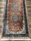 Turkish Silk Runner Rug 3x8, Short Runner Rug, Red, Floral Medallions, Very Fine 360 KPSI, 3 x 8 Runner