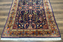 Indo Persian Sarouk Rug 4x6, Blue and Rust Red