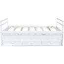 Twin Size Bed with Headboard, Footboard, Trundle and Three Storage Drawers, Twin Size Pine Wood Bed with Headboard, Footboard,White