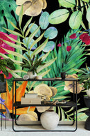 Dark Wallpaper with Exotic Leaves