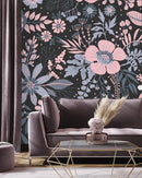Pink Flowers and Leaves on Dark Background Wallpaper