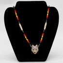 Colorful Beaded Necklace With Wolf Pendant | Handmade by Oglala Lakota Artist Frieda Big Road |