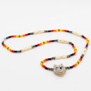 Colorful Beaded Necklace With Wolf Pendant | Handmade by Oglala Lakota Artist Frieda Big Road |
