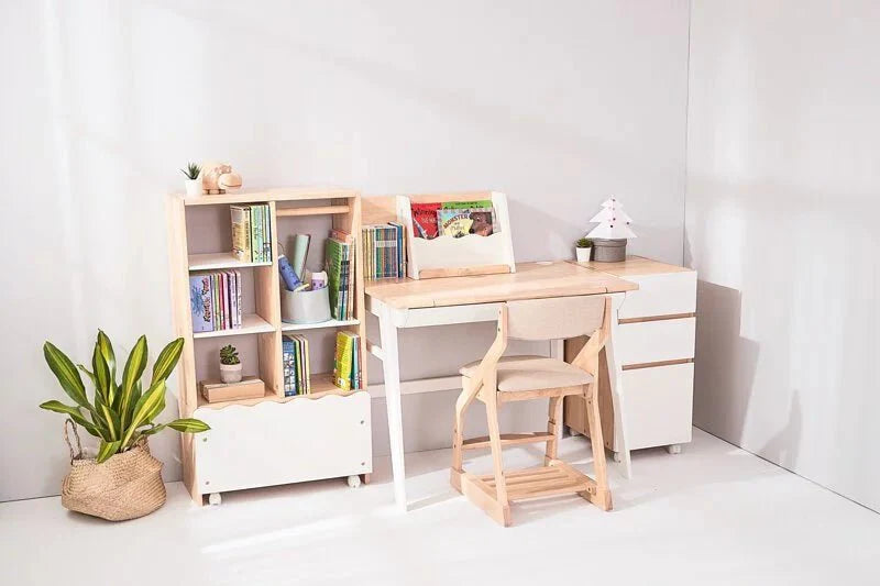 Calla Adjustable Solid Wood Growth Desk with Easel - Rubberwood Construction - Natural Color - Storage Drawers