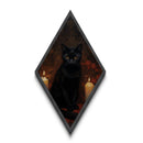 Diamond Shaped Art Black Cat with Candles Canvas Art Print, Gothic Halloween Familiar Decor, Dark Academia Victorian Witchcore Wall Art