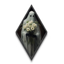 "Ghost with Flowers" Diamond Shaped Art Spirit Holding White Bouquet Canvas Art Print, Gothic Halloween Decor in Dark Academia Romantic Style