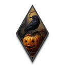 Raven Atop A Jack O Lantern, Canvas Textured Print, Halloween Decor, Raven Painting, Victorian Oil Painting Print, Macabre Horror, Witch Art