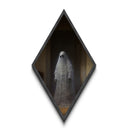 "The Hallway Pause" Diamond Shaped Art of Ghost in Doorway Canvas Art Print, Gothic Halloween Decor with Dark Academia Haunted House Vibes