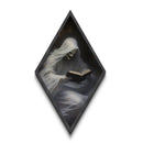 I hope the book isn't too scary! Ghost readin a spooky book, diamond shaped halloween wall art