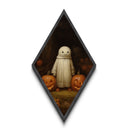 Gothic pumpkin patch spirit in diamond shaped art, a Halloween Canvas Art Print ideal for dark academia or spooky autumn décor