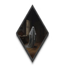 Ghostly presence in tea room gothic Canvas Embossed Print, unique Halloween wall art in classic Diamond Shaped Art for eerie decor lovers