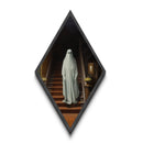 Antique staircase ghost Canvas Embossed Print with old manor vibes, eerie Halloween decor in signature Diamond Shaped Art presentation