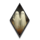 Eerie ghostly twins wandering a foggy field Canvas Embossed Print with Halloween gothic vibes in a moody Diamond Shaped Art