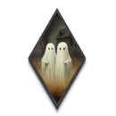 Ghostly twins by abandoned farmhouse Canvas Embossed Print with dark academia mood and eerie charm in Diamond Shaped Art format