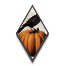 Crow atop jack-o-lantern Canvas Embossed Print with rich Halloween gothic tones in dramatic Diamond Shaped Art presentation