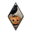 Gothic crow on jack-o-lantern with fall leaves Canvas Art Print in haunting Halloween Diamond Shaped Art composition