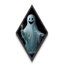 Cute Ghost Halloween Wall Art, Diamond Shaped Art, Canvas Embossed Print, Halloween Decor, Spooky Season Ghost Art, Dark Academia Art