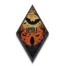 Dark silhouette wolf under glowing moon Canvas Embossed Print with Halloween bats and creepy forest in Diamond Shaped Art shape