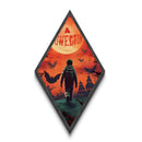 Lone child under haunted sky with bats Canvas Embossed Print walking toward terror in eerie Diamond Shaped Art Halloween