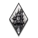 Haunted mansion with crooked tower Canvas Embossed Print in vintage horror style and chilling Diamond Shaped Art