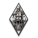 Cursed mansion with looming skull Canvas Embossed Print in macabre black ink style and Victorian gothic Diamond Shaped Art
